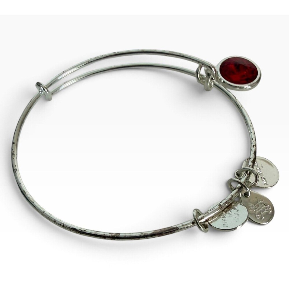 Alex & Ani SilverTone Bracelet W/ Ruby Red Glass Bezel Set Stone July Birthstone